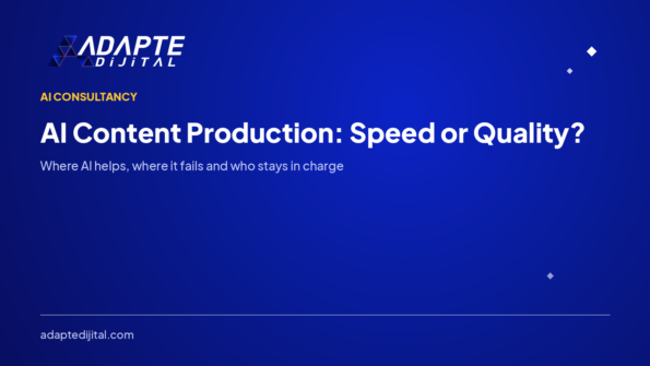 AI Content Production: Speed or Quality? — Adapte Dijital kapak görseli