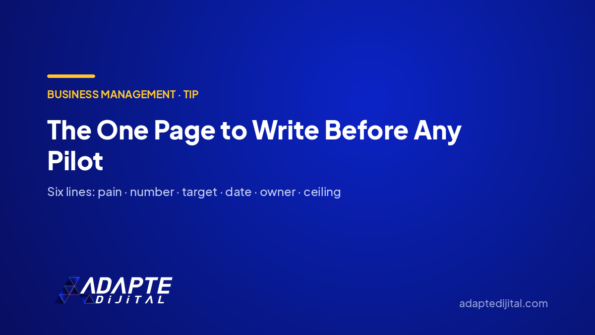 The One Page to Write Before Any Pilot — Adapte Dijital cover image