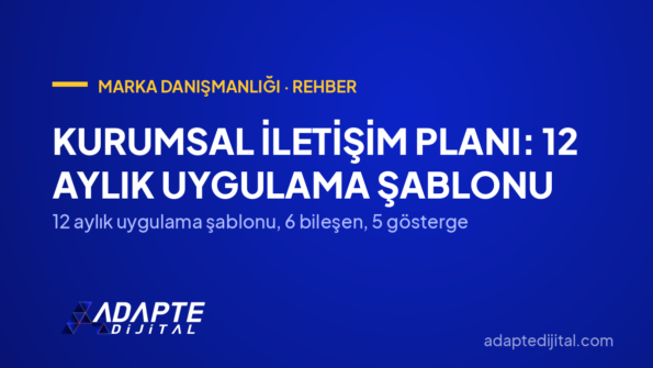 Kurumsal İletişim Planı: 12 Aylık Uygulama Şablonu — 12 aylık uygulama şablonu, 6 bileşen, 5 gösterge