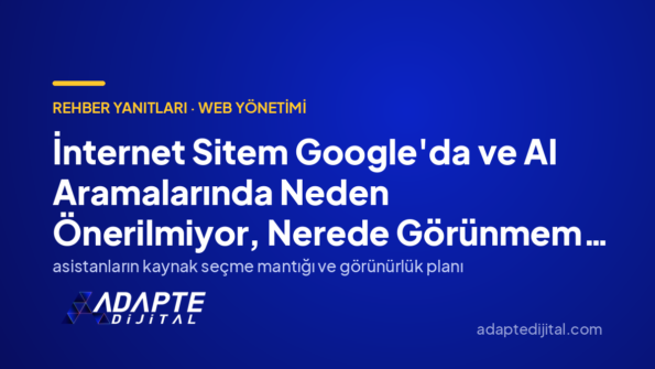 İnternet Sitem Google'da ve AI Aramalarında Neden Önerilmiyor, Nerede Görünmem Gerekiyor? — Adapte Dijital kapak görseli