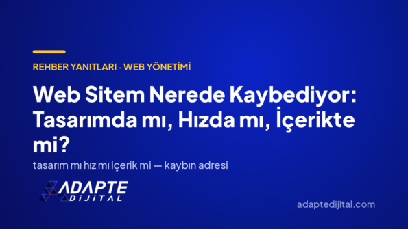 Web Sitem Nerede Kaybediyor: Tasarımda mı, Hızda mı, İçerikte mi? — Adapte Dijital kapak görseli