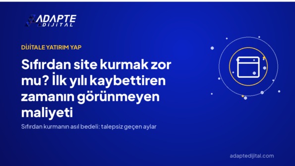 Sıfırdan site kurmak zor mu? İlk yılı kaybettiren zamanın görünmeyen maliyeti — Adapte Dijital kapak görseli