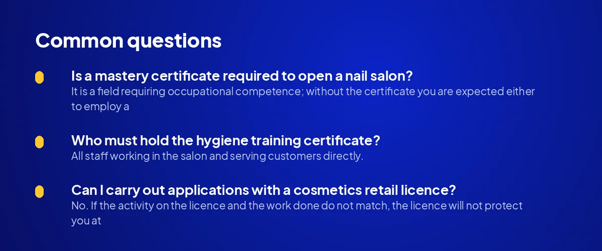 Is a mastery certificate required to open a nail salon?