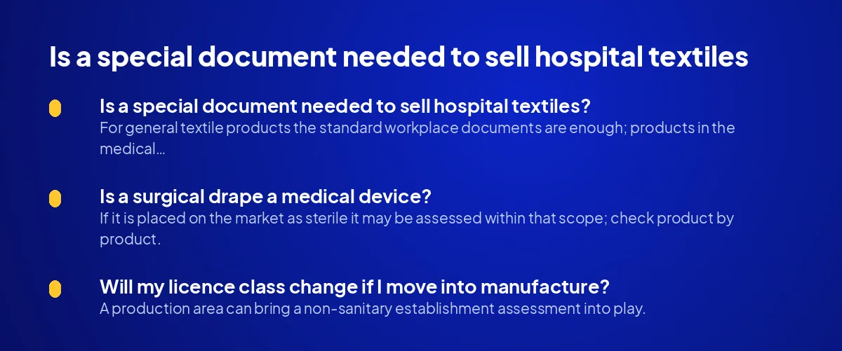 Is a special document needed to sell hospital textiles?