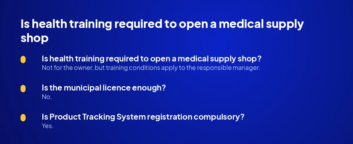 Is health training required to open a medical supply shop?