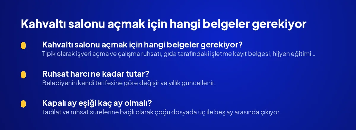 Kahvaltı salonu açmak için hangi belgeler gerekiyor?
