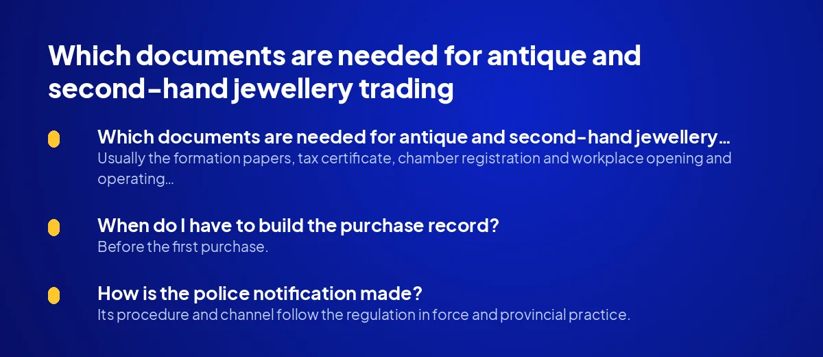 Which documents are needed for antique and second-hand jewellery trading?