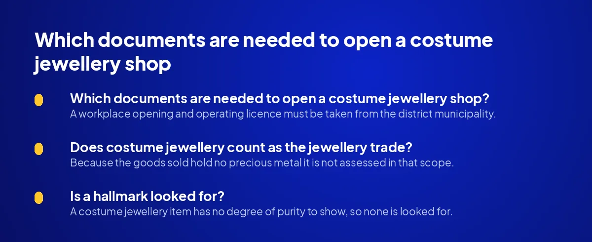 Which documents are needed to open a costume jewellery shop?