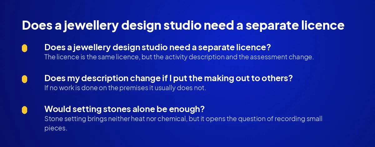 Does a jewellery design studio need a separate licence?