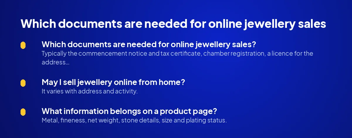 Which documents are needed for online jewellery sales?