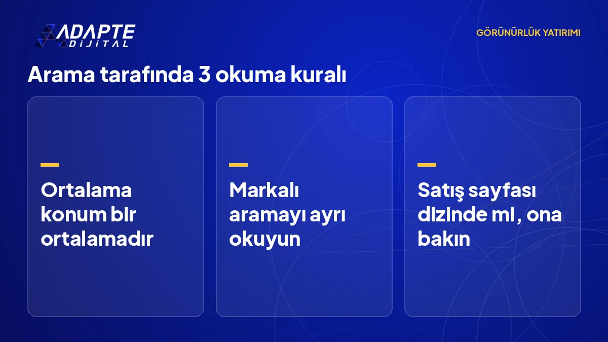 Search Console'da ortalama konum, gösterim, tıklama ve dizin durumunu okurken uygulanacak üç kural