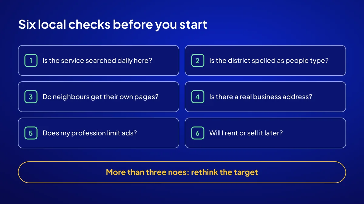 Six checks before building a local digital asset: district, domain spelling and professional rules