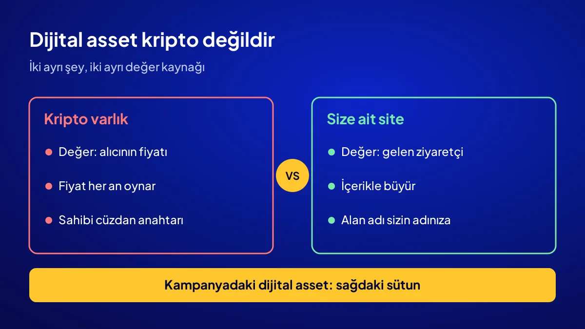 Dijital asset nedir: kripto para ile size ait trafik toplayan sitenin değer kaynağı karşılaştırması