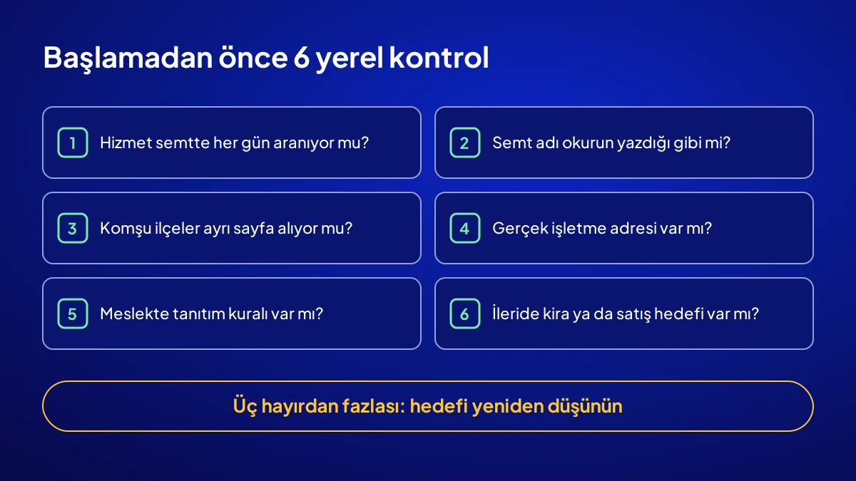 Yerel dijital asset kurmadan önce yapılacak altı kontrol: semt, alan adı ve meslek kuralı