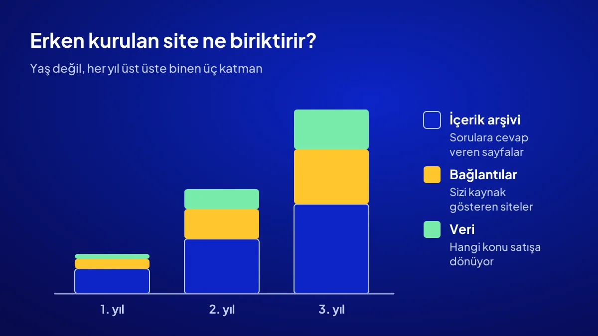 Erken kurulan dijital asset sitesinde içerik, bağlantı ve verinin yıllar içinde üst üste birikmesi