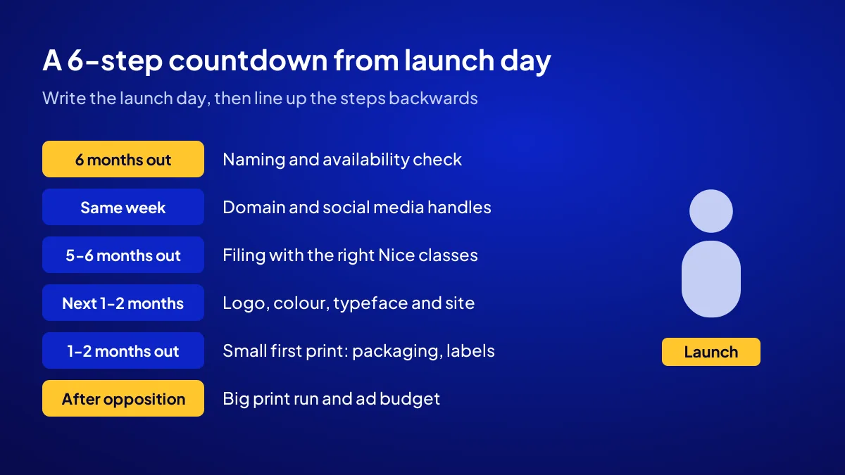 When to register a trademark: six-month countdown from launch day for name, filing, identity and print