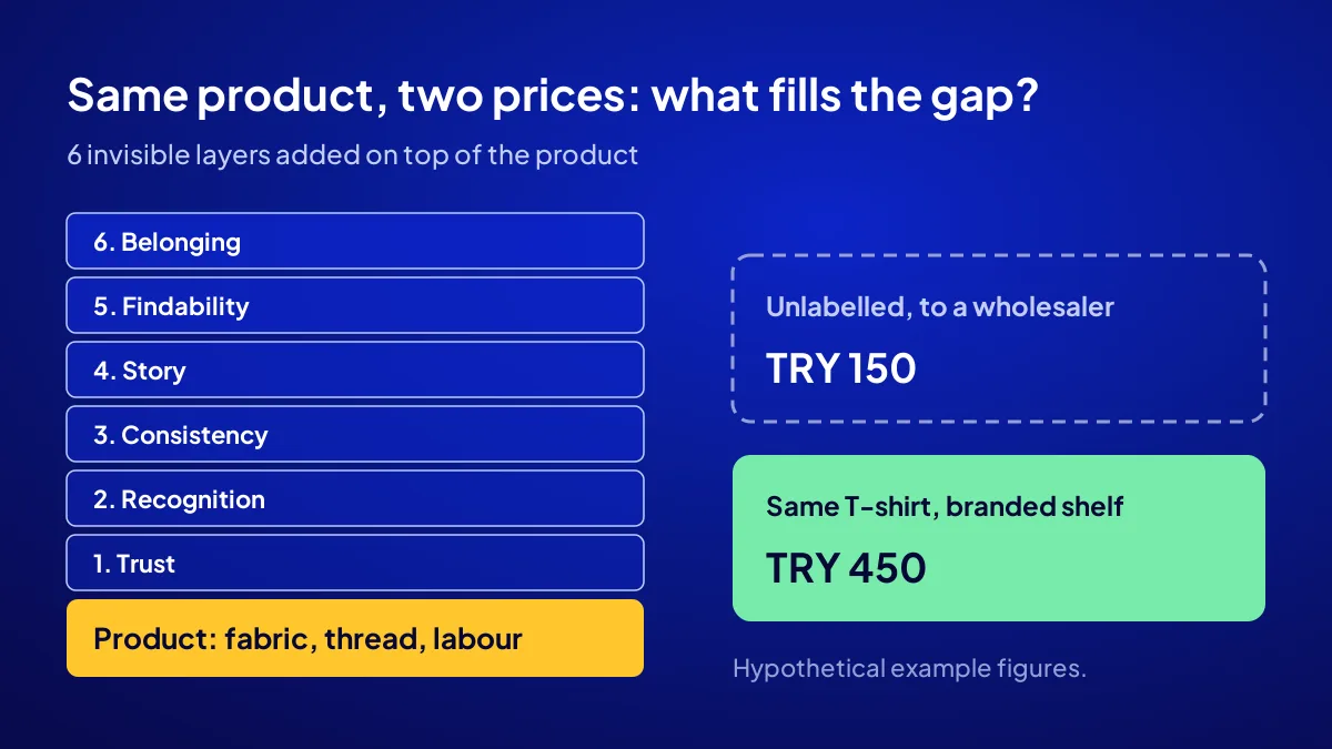 Six reasons branded products sell at higher prices: trust, recognition, consistency, story, findability, belonging