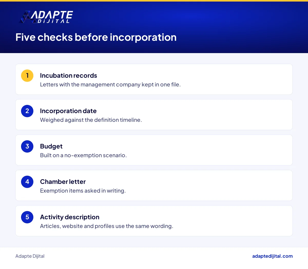 Checklist for a founder preparing for the digital company dues exemption before incorporation