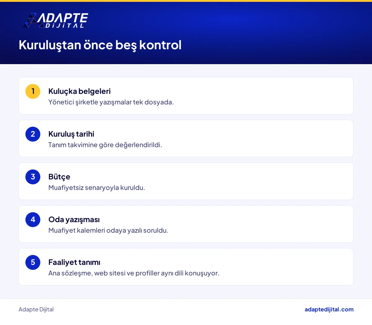 Dijital şirket kurmayı planlayan girişimci için aidat muafiyeti hazırlık kontrol listesi