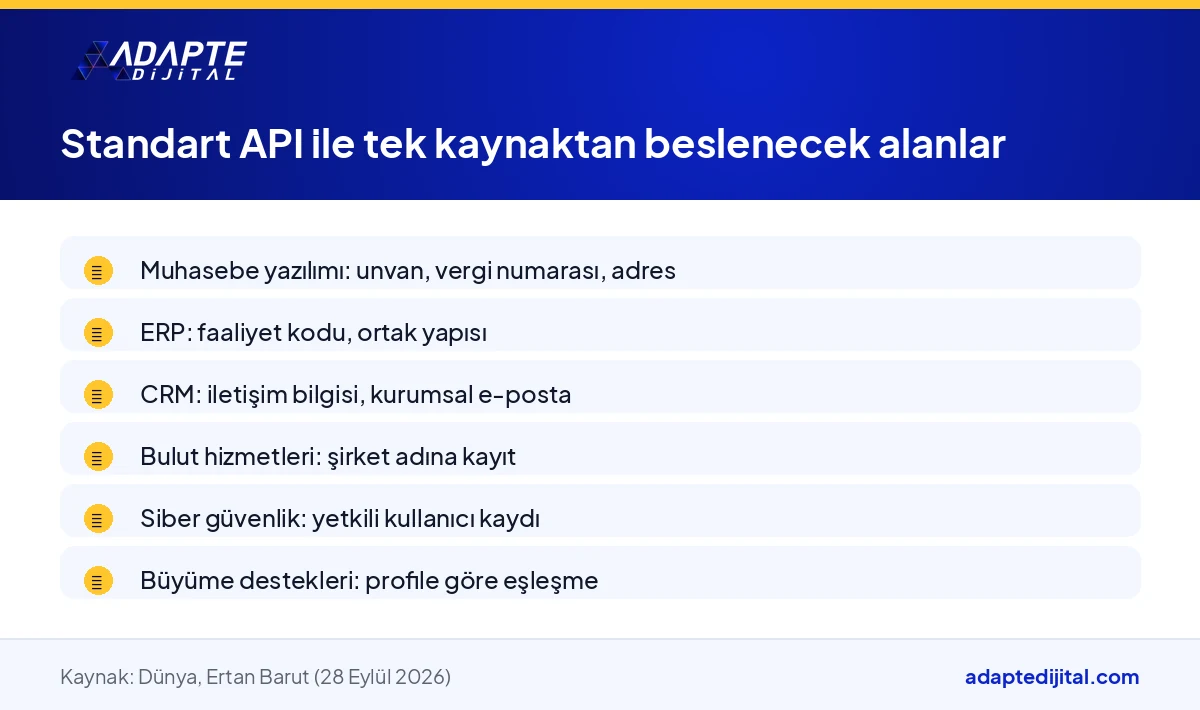 Standart API önerisinde tek kaynaktan beslenmesi istenen beş yazılım alanını ve profile bağlı desteği gösteren liste