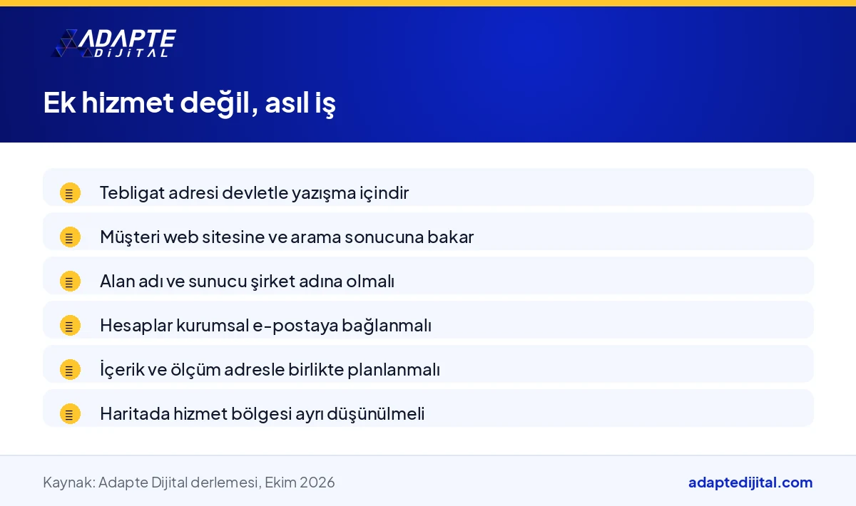 Sağlayıcı paketinde ek hizmet sayılan web sitesi ve hesapların şirket için neden asıl iş olduğunu sıralayan liste