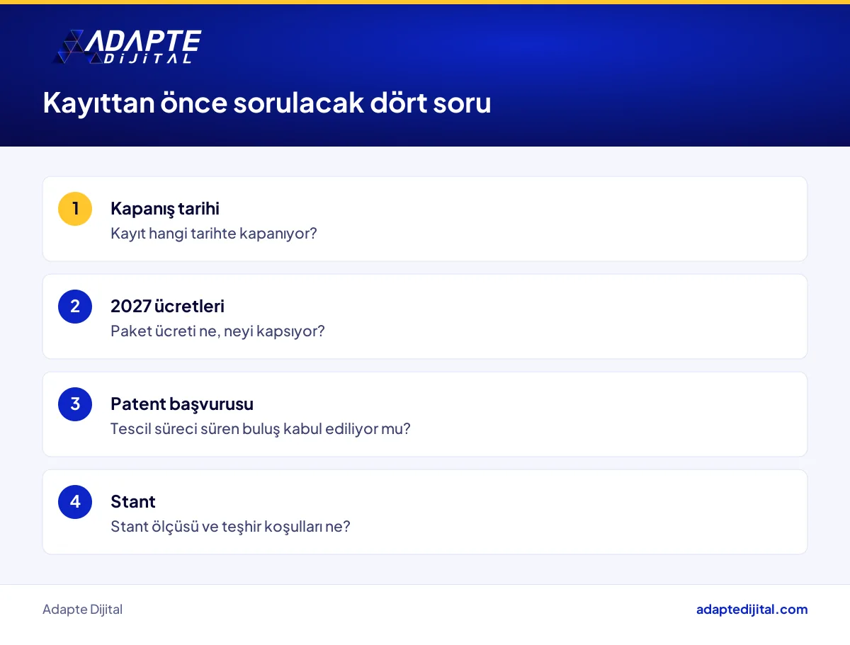 IIFME'ye hazırlanan buluş sahibi KOBİ'nin kayıt öncesi düzenleyiciye sorması gereken dört soru