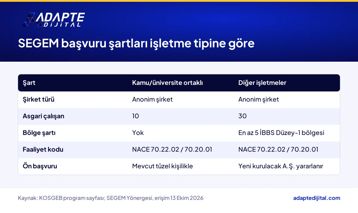 KOSGEB SEGEM Programında kamu ortaklı ve diğer danışmanlık şirketleri için başvuru şartları