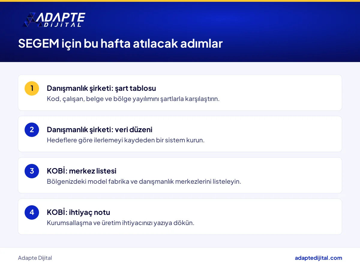 SEGEM için danışmanlık şirketi ve KOBİ sahibinin bu hafta atabileceği adımlar