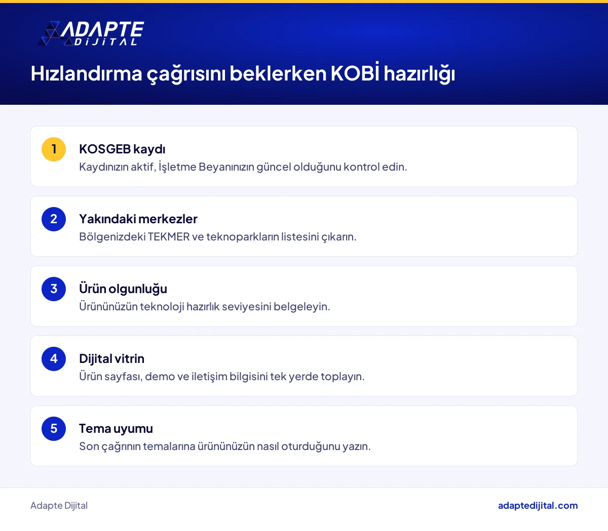 TEKMER hızlandırma programına katılmak isteyen KOBİ için hazırlık adımları