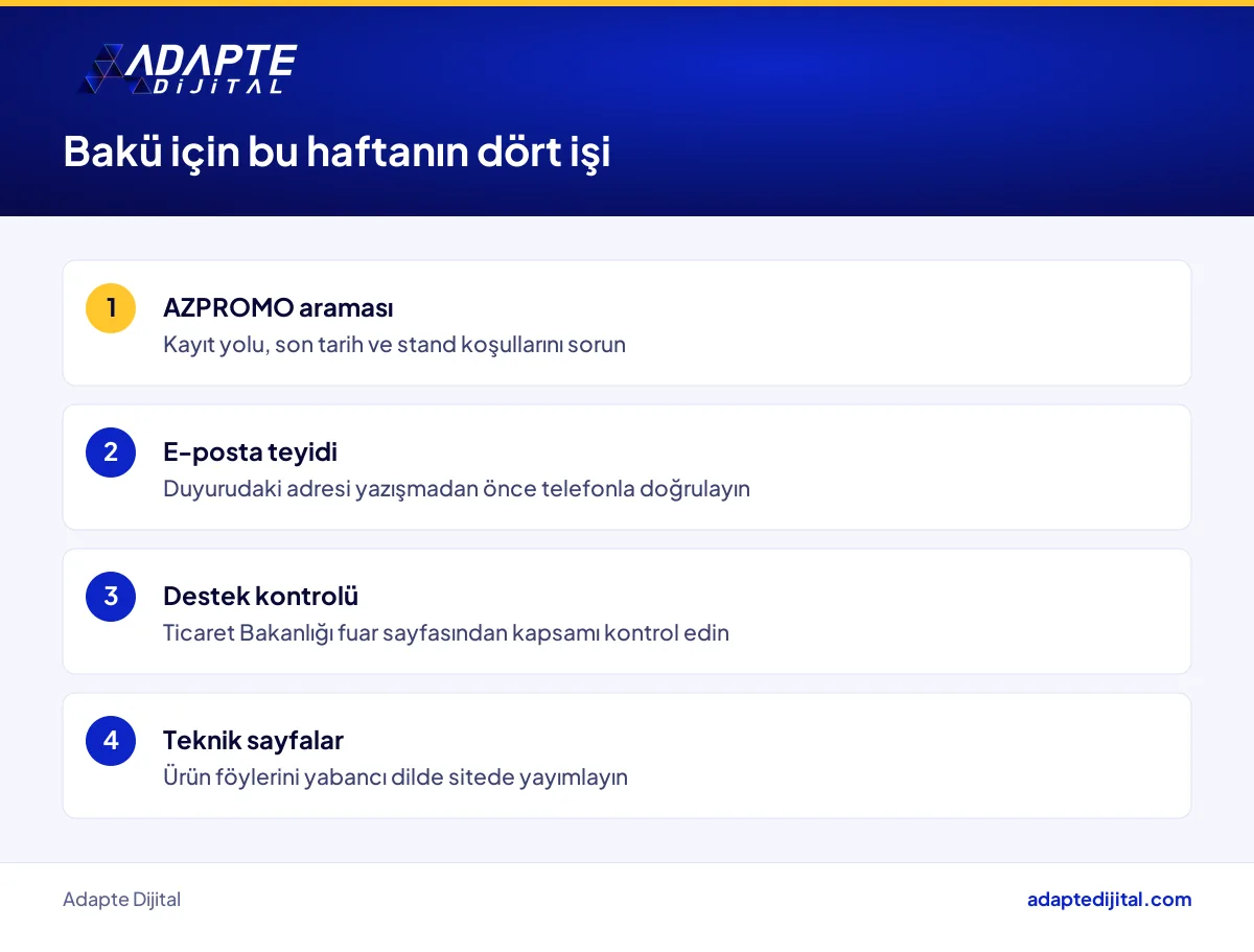 Bakü kimya fuarına hazırlanan KOBİ'nin bu hafta tamamlayacağı dört iş
