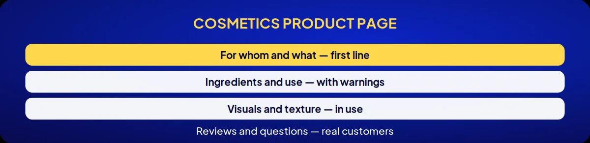 Cosmetics brand consulting: cosmetics product page