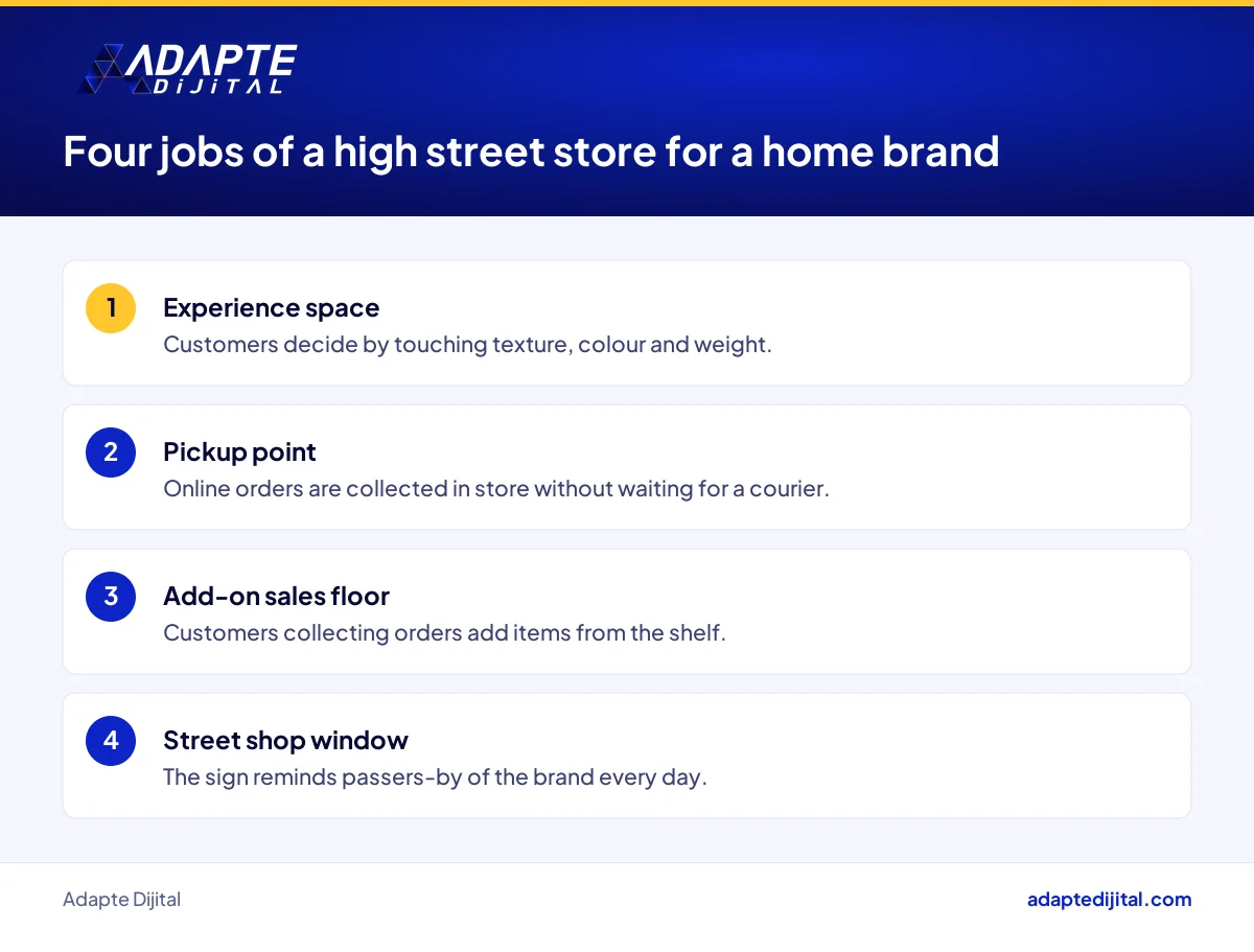 Four core jobs a high street store takes on for a home brand that sells across several channels