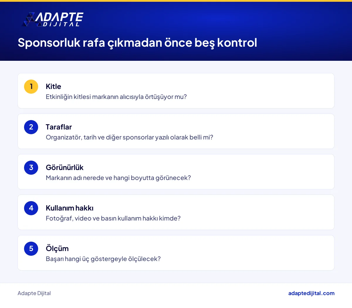 Yerel etkinlik sponsorluğu öncesinde markanın bakacağı beş kontrol maddesi