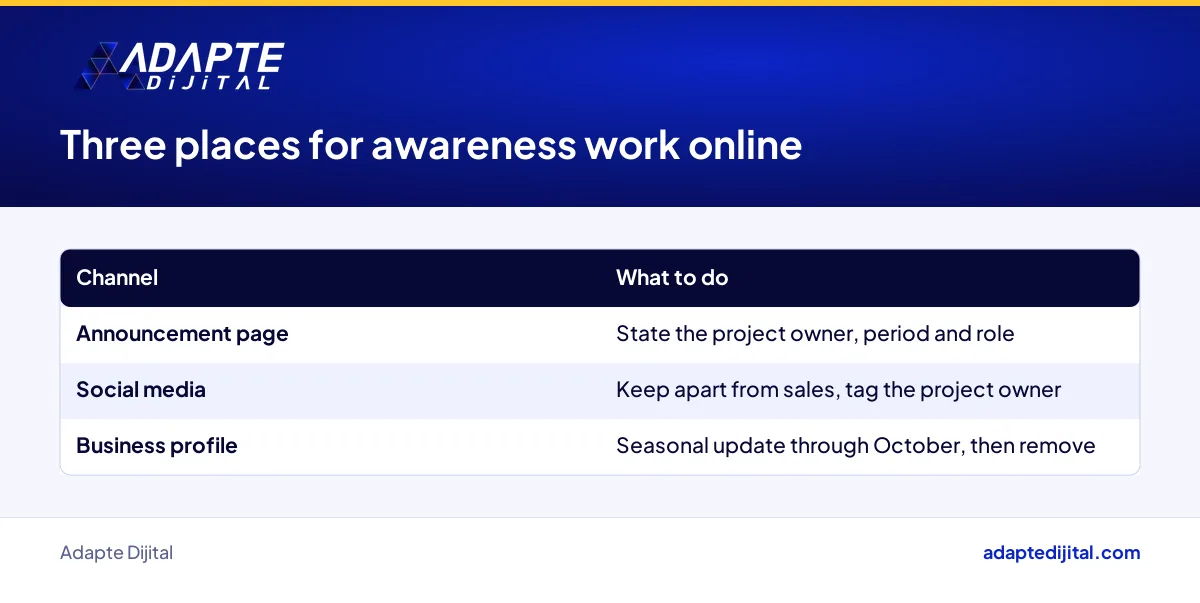What a retailer backing an awareness project does on its announcement page, social media and local search