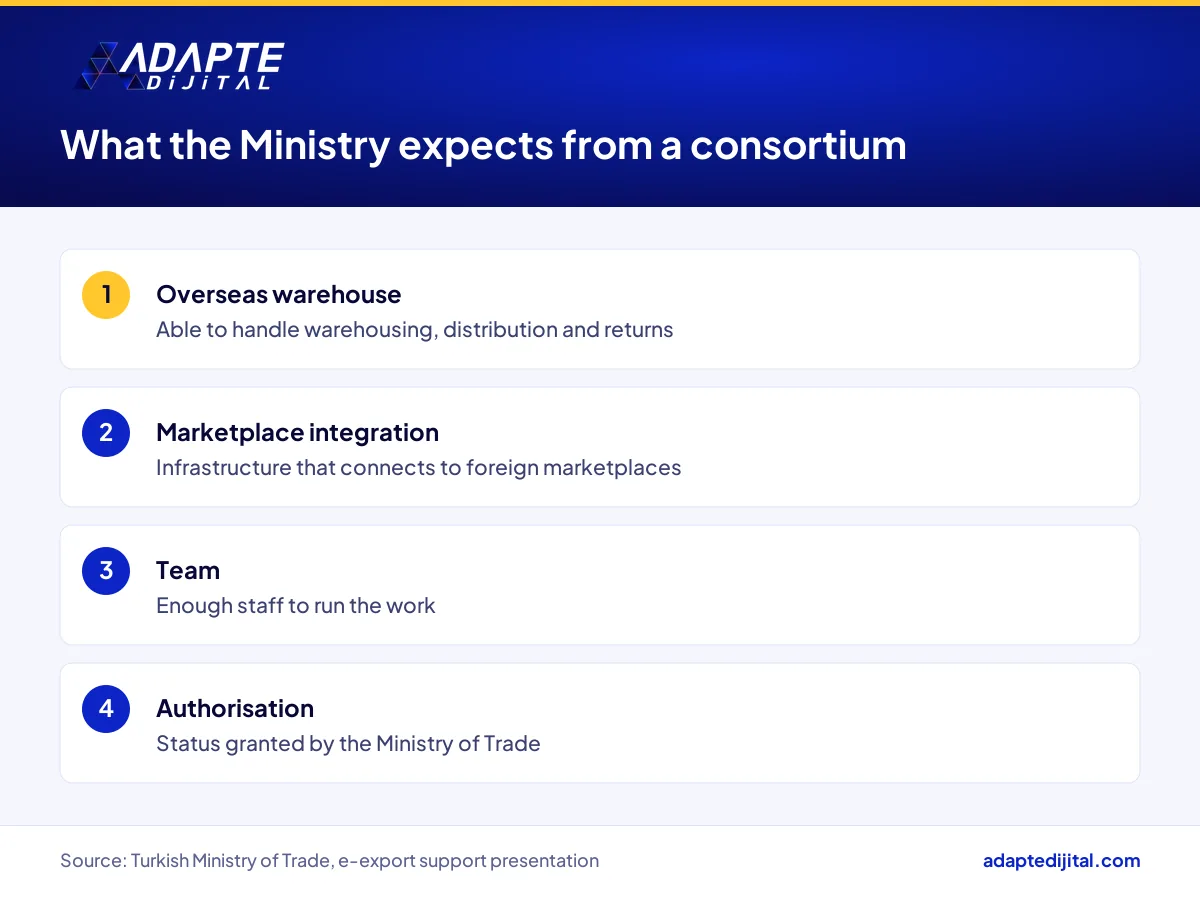 Operational requirements the Turkish Ministry of Trade expects from an e-export consortium