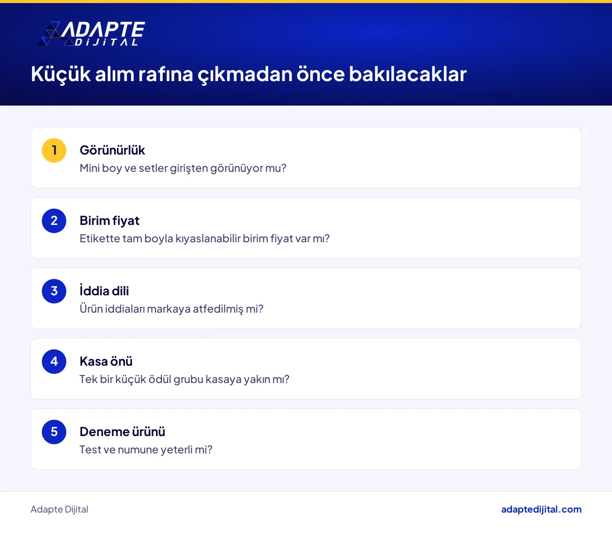 Kozmetik mağazasında küçük alım rafı kurulmadan önce kontrol edilecek beş madde