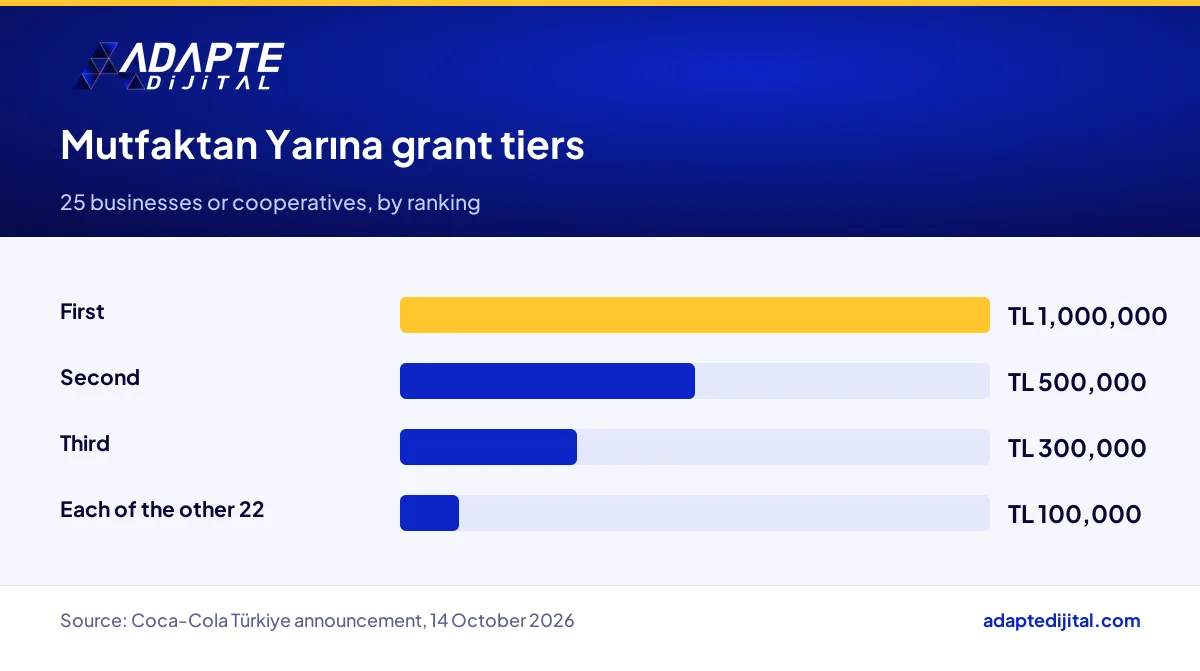 Grant tiers by ranking for the 25 businesses and cooperatives in the Mutfaktan Yarına programme