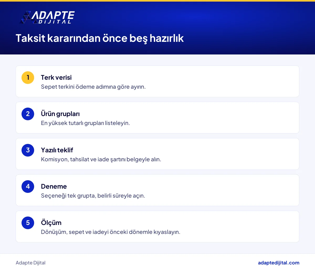 E-ticaret sitesi sahibinin taksit seçeneği kararı öncesinde bu hafta tamamlayacağı beş adım