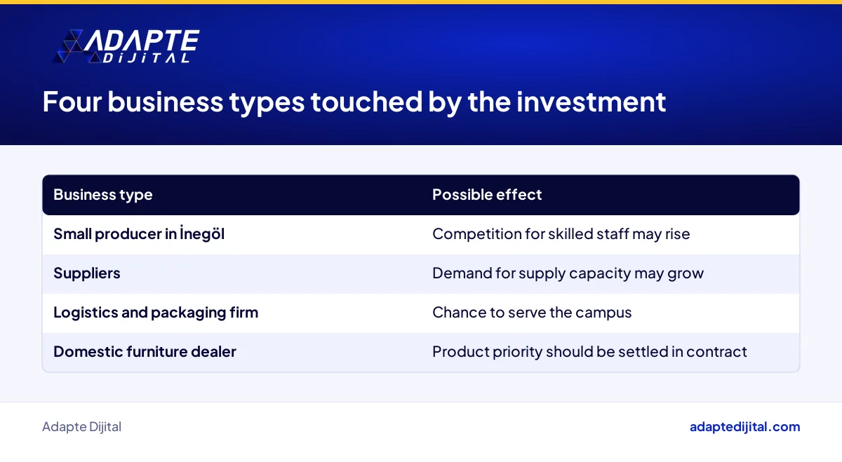 Possible effects of Weltew Grup's investment on İnegöl producers, suppliers, logistics firms and furniture dealers