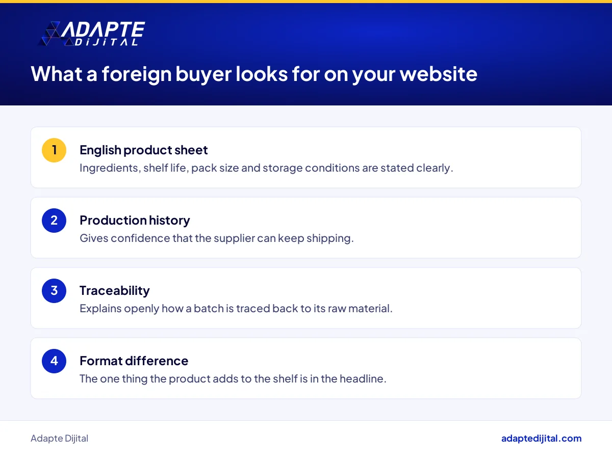 What a foreign buyer looks for on the website of a food brand preparing to export
