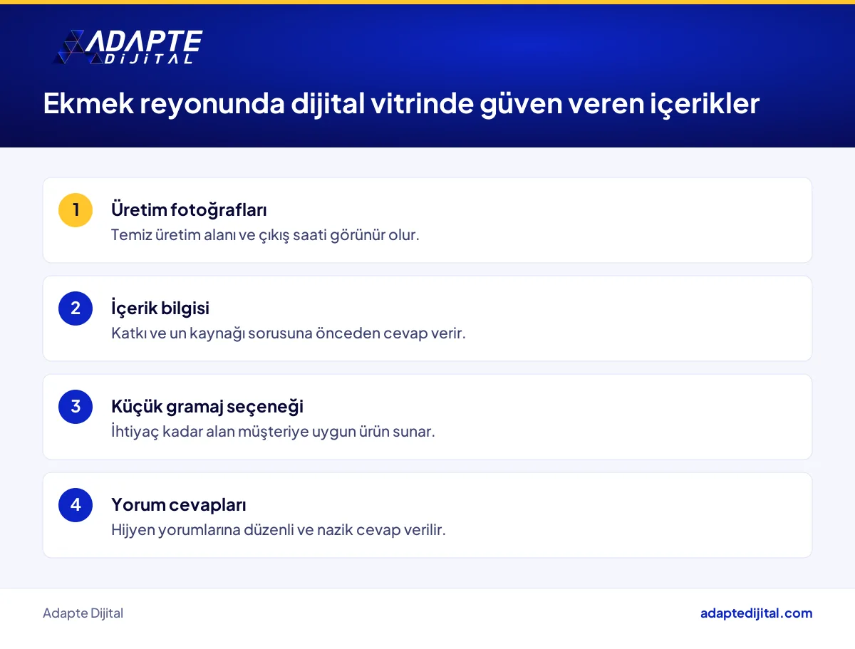 Fırın ve market ekmek reyonunun dijital vitrinde güveni anlatmak için kullanabileceği içerikler