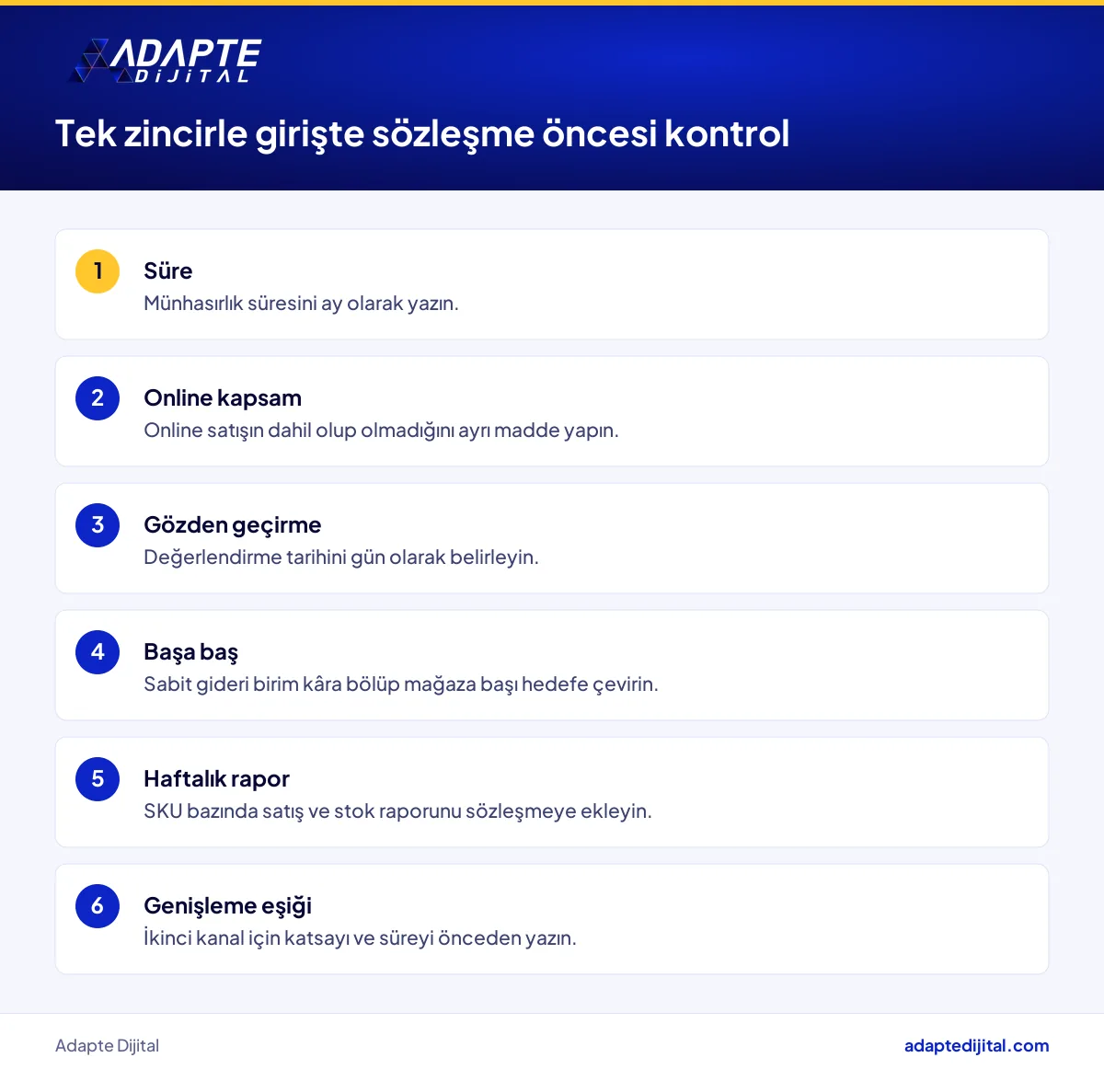 İthal markayı tek zincirle başlatacak distribütör için sözleşme öncesi kontrol listesi