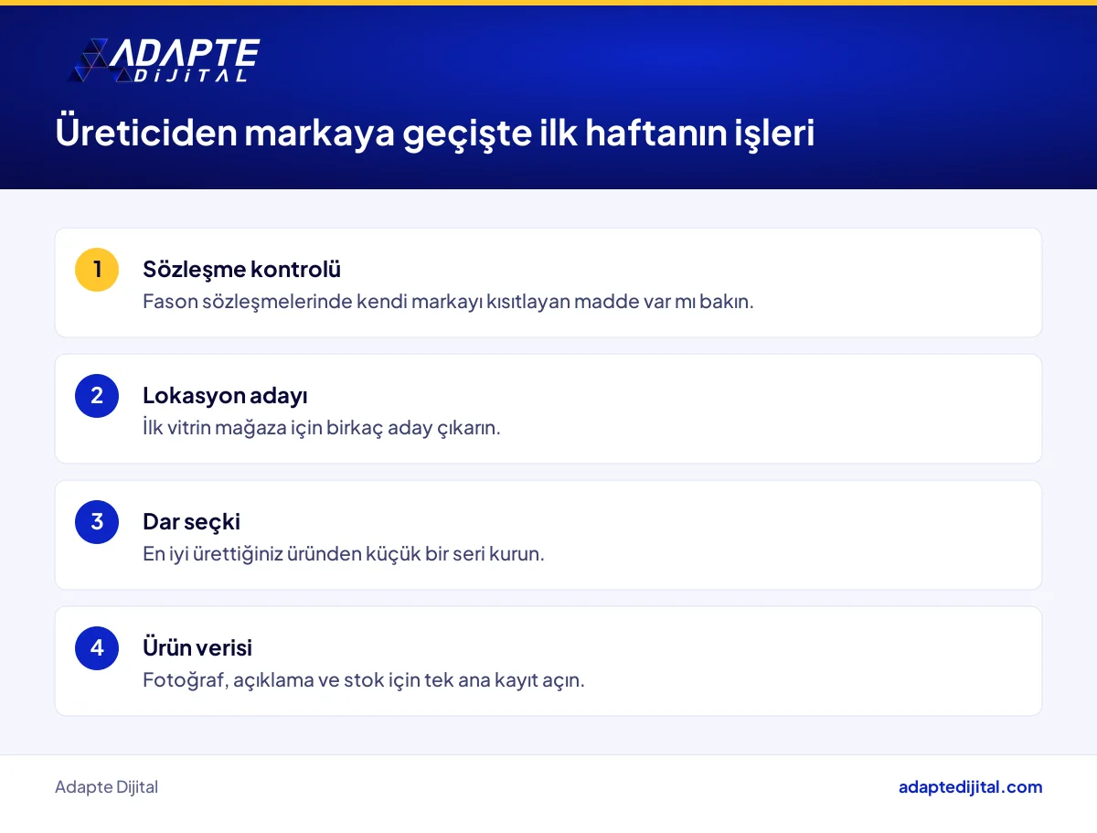 Kendi markasıyla perakendeye geçmek isteyen üreticinin bu hafta atacağı hazırlık adımları