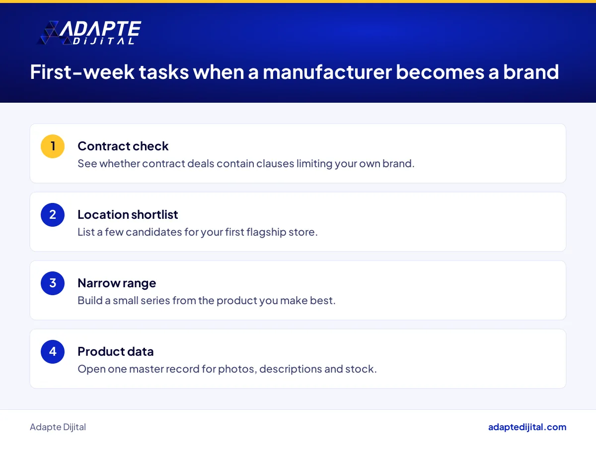 Preparation steps a manufacturer moving into retail with its own brand can take this week