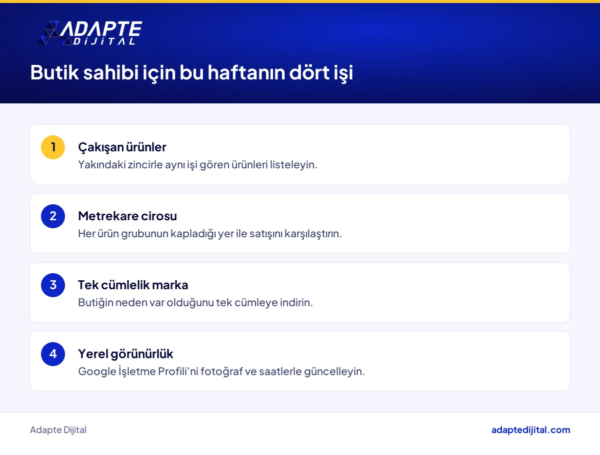 Zincir rekabetine karşı butik sahibinin bu hafta yapacağı dört somut işin listesi