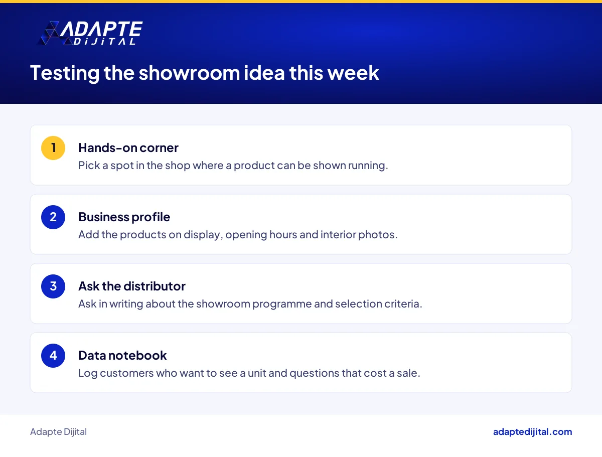 List of tasks an air conditioning dealer can do this week to test the showroom idea
