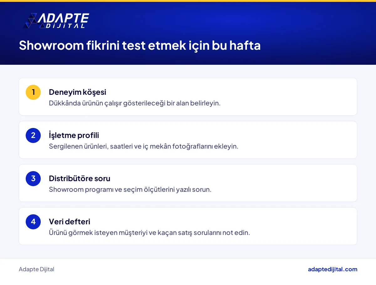 Klima bayisinin showroom fikrini denemek için bu hafta yapacağı üç iş listesi