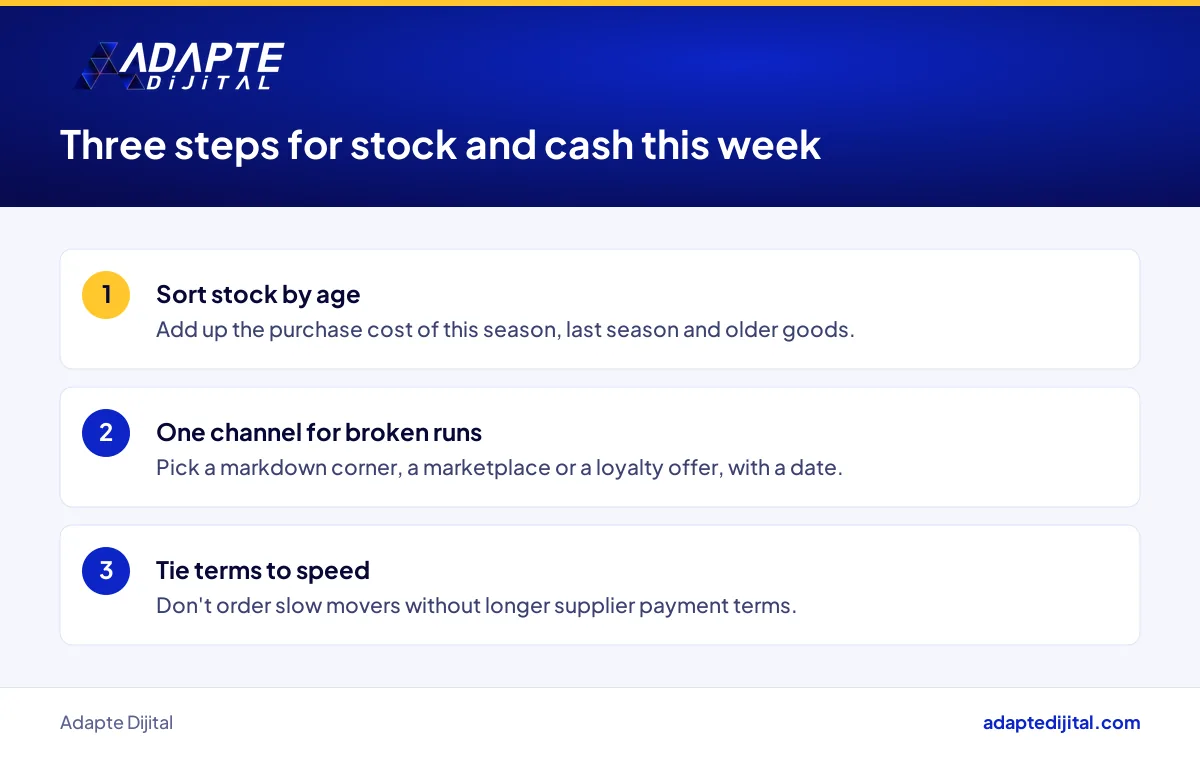 Three steps a clothing store owner can take this week to turn stock into cash