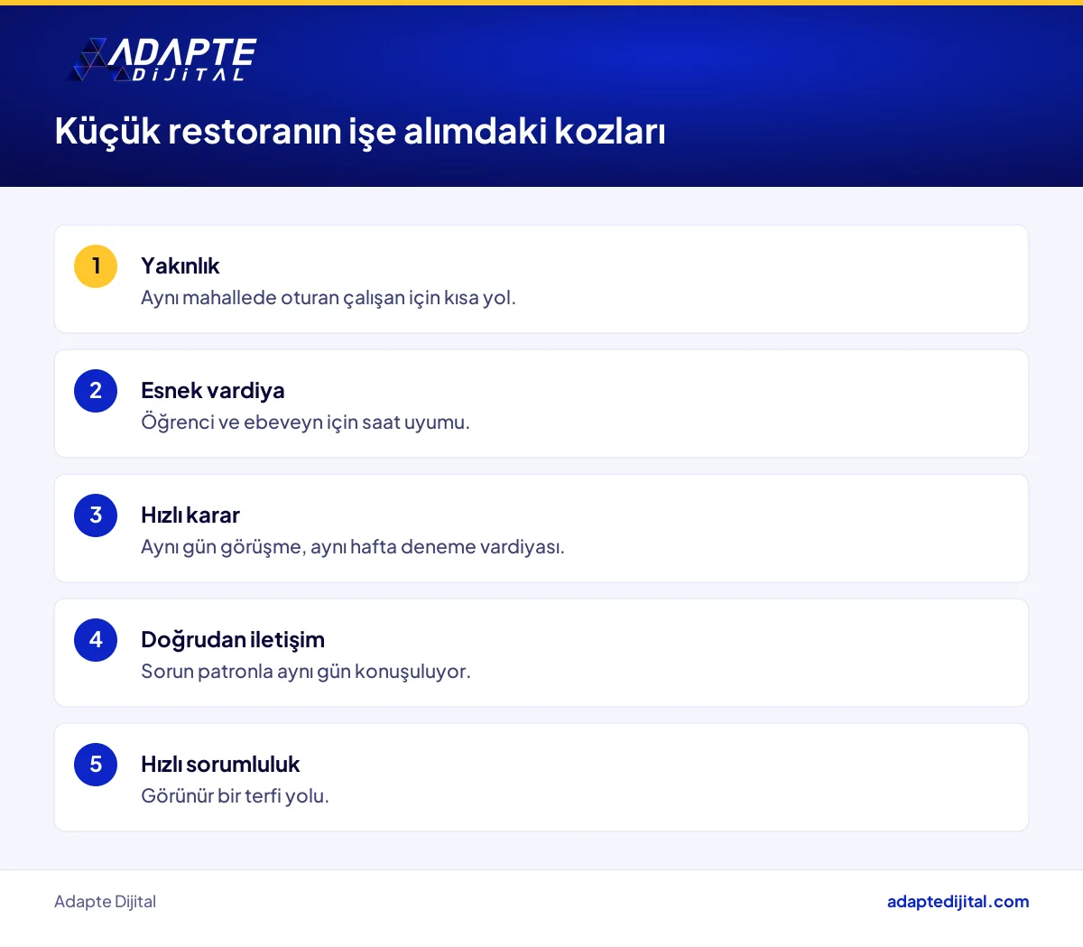 Küçük restoranın büyük zincirle personel yarışında öne çıkarabileceği avantajlar