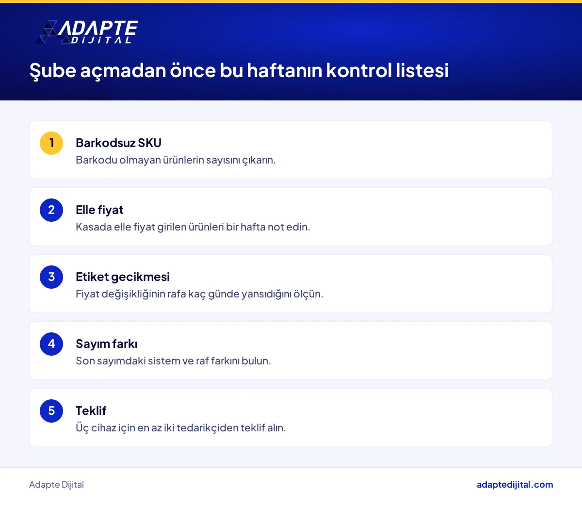 Şube açmadan önce perakendecinin kasa, etiket ve sayım kontrol listesi